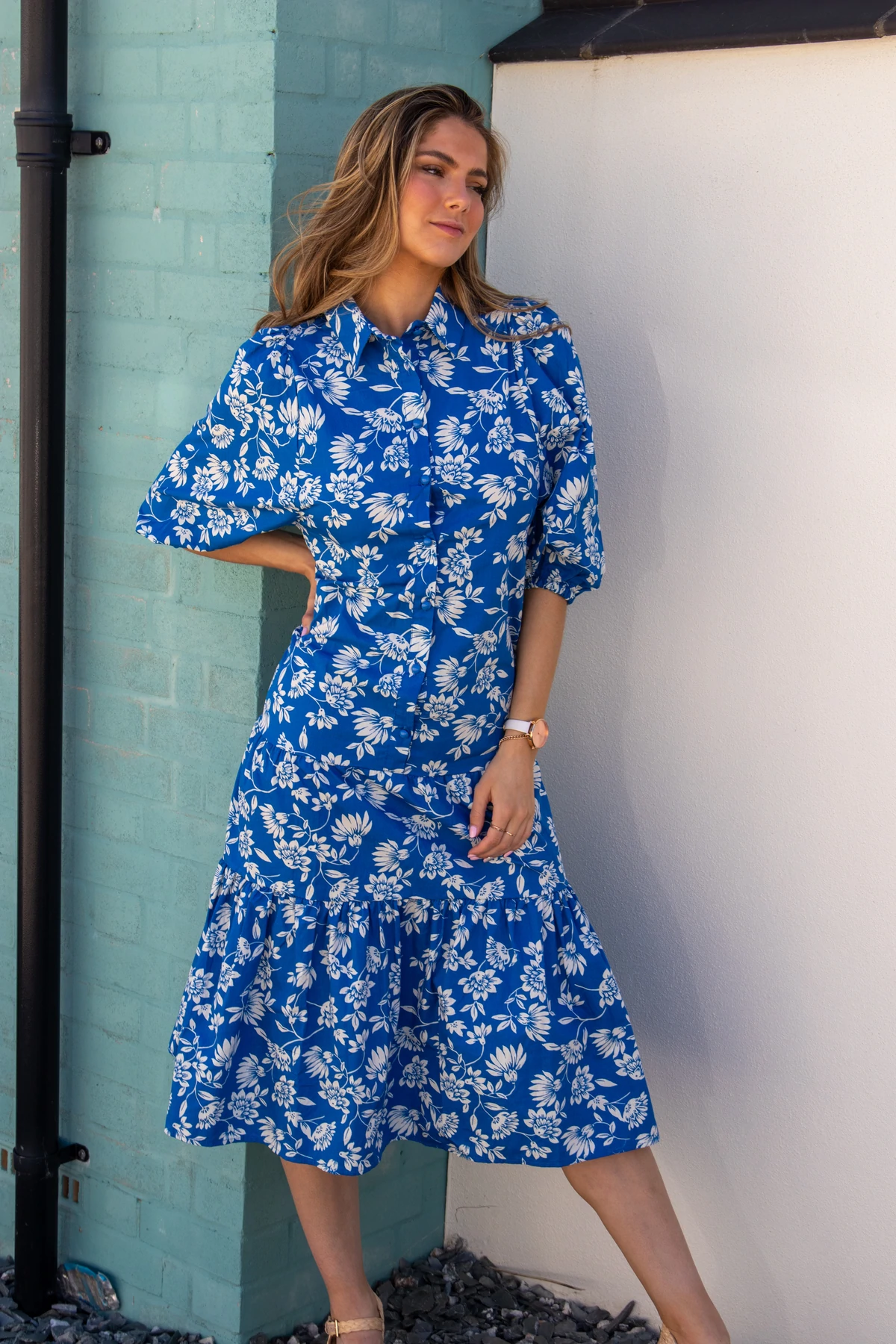 white floral shirt dress – Romy Blue